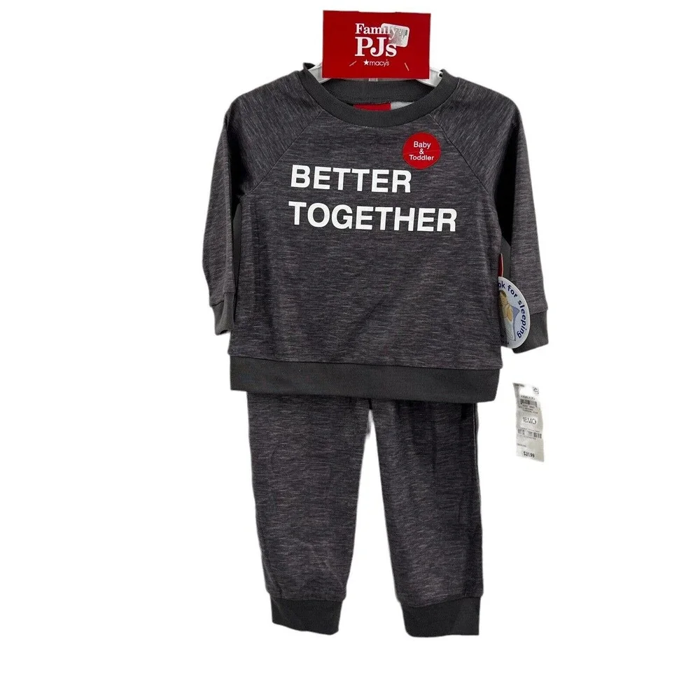 Family PJs Better Together Grey Graphic Print 2 Piece Unisex Baby Pajama Set New